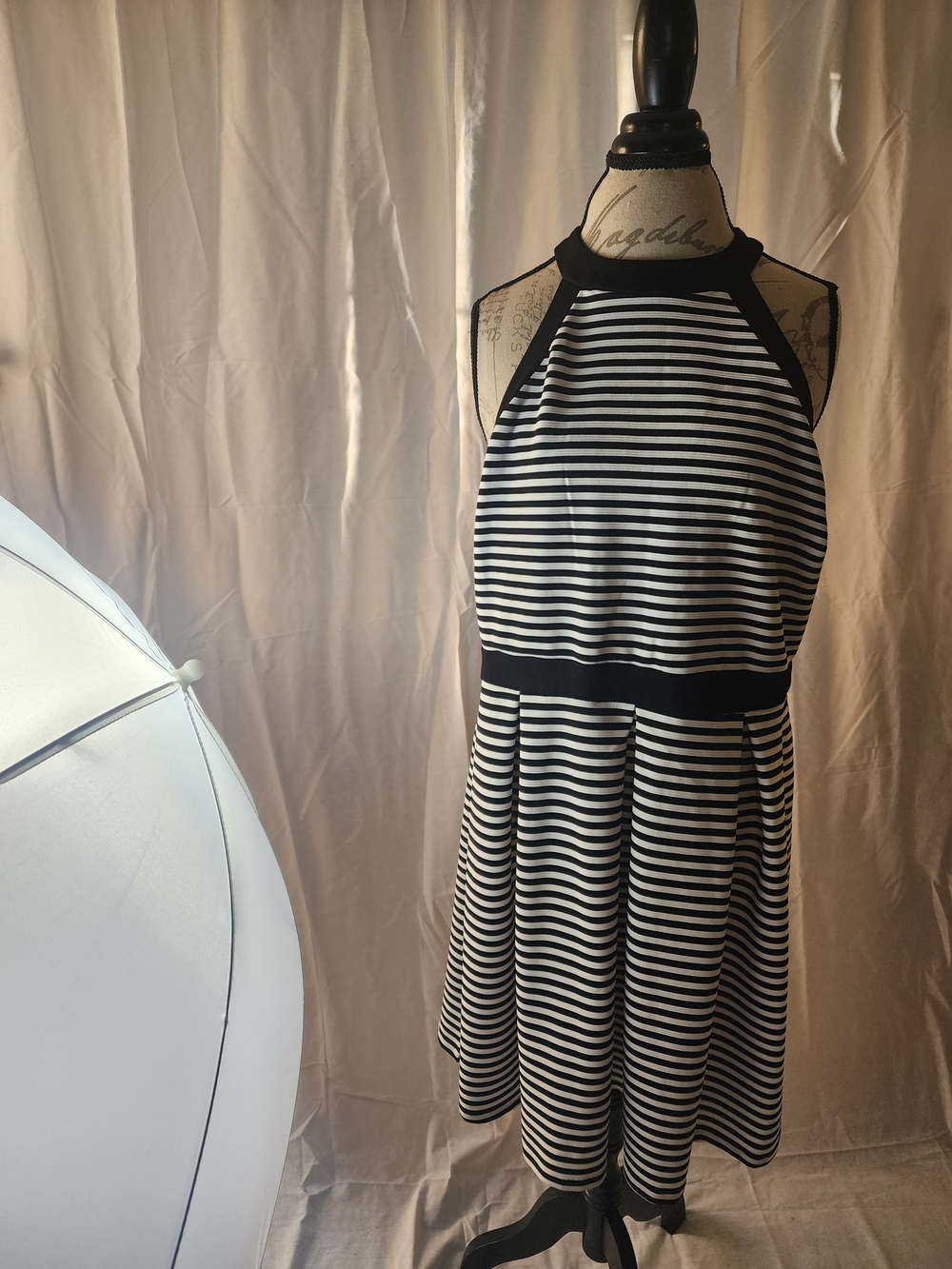 Forever 21 2X Black and White Striped Halter Fit-and-Flare Dress